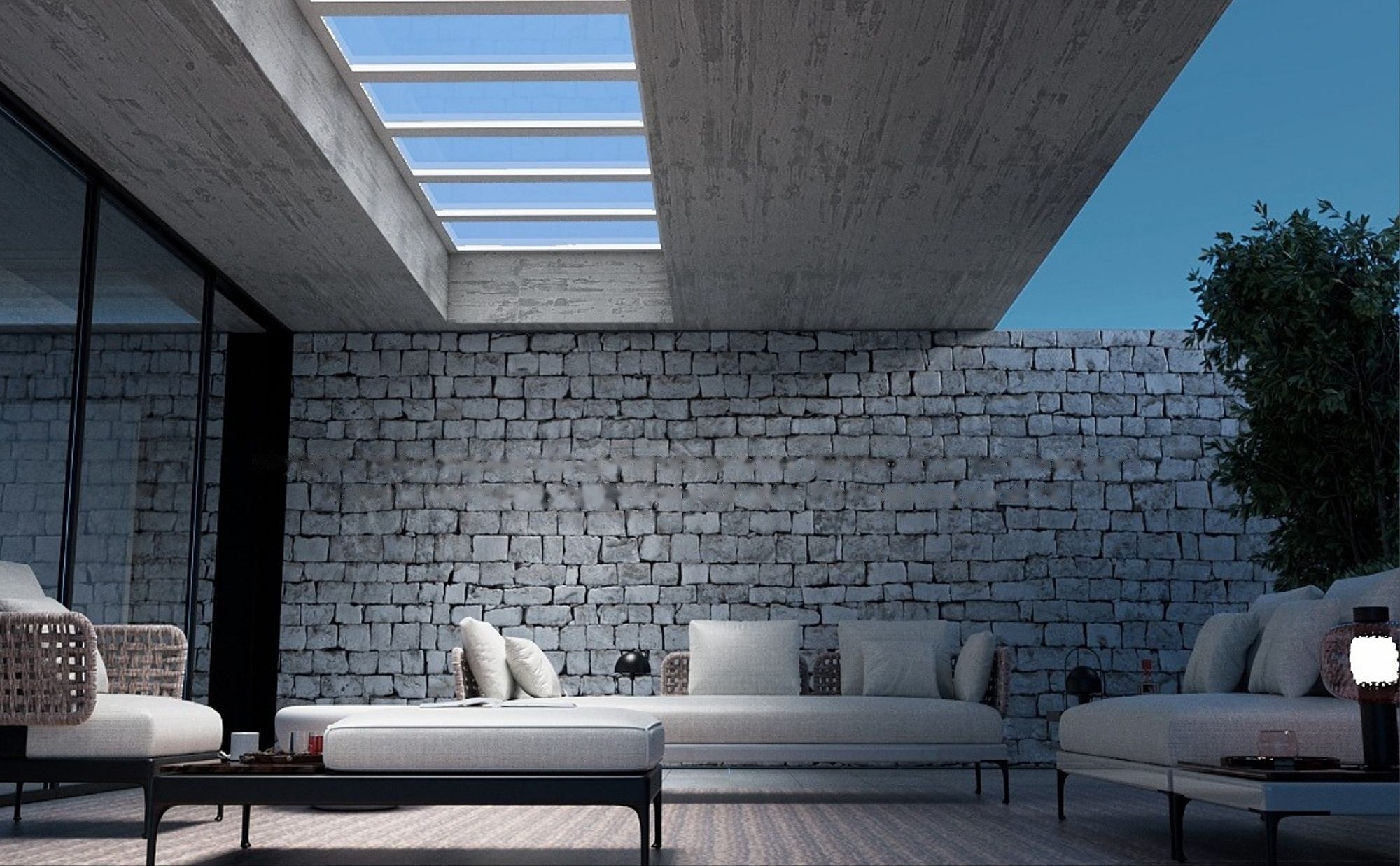 Close, technical view of the artificial daylight fitting recessed into a ceiling, light spreading across the room below