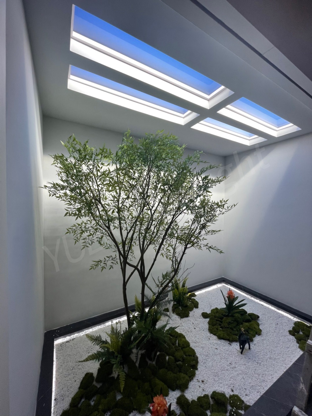 Windowless ensuite bathroom in an Edinburgh new-build, lit with YuerSky artificial daylight